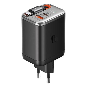 Mcdodo CH-4281 Chargeur rapide 40W GaN avec câble USB-C rétractable de 65cm et ports USB-C, USB-A - Noir