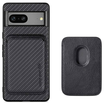 Coque Magnétique Google Pixel 7 avec Porte-Cartes - Fibre de Carbone - Noire