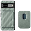 Coque Magnétique Google Pixel 7 avec Porte-Cartes - Fibre de Carbone - Verte