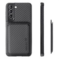 Coque Samsung Galaxy S21 FE 5G avec Porte-Cartes - Fibre de Carbone - Noire