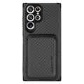Coque Samsung Galaxy S22 Ultra 5G avec Porte-Cartes - Fibre de Carbone - Noire