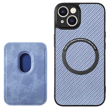 Coque iPhone 15 avec Porte-Cartes - Fibre de Carbone - Bleue