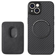 Coque iPhone 15 Plus avec Porte-Cartes - Fibre de Carbone