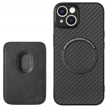 Coque iPhone 15 Plus avec Porte-Cartes - Fibre de Carbone