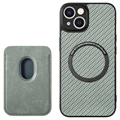 Coque iPhone 15 Plus avec Porte-Cartes - Fibre de Carbone - Verte