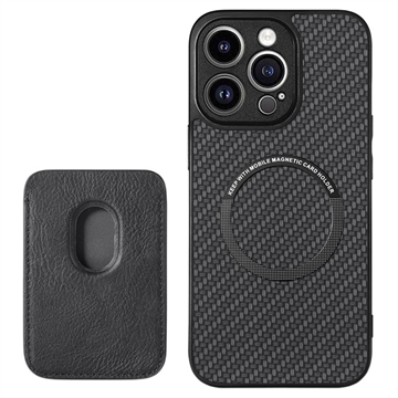 Coque iPhone 15 Pro avec Porte-Cartes - Fibre de Carbone - Noire