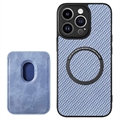 Coque iPhone 15 Pro avec Porte-Cartes - Fibre de Carbone - Bleue