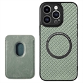 Coque iPhone 15 Pro avec Porte-Cartes - Fibre de Carbone - Verte