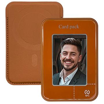 Porte-cartes / Portefeuilles magnétiques à encre électronique avec projection de l\'écran NFC - Marron