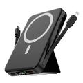Banque d'alimentation sans fil magnétique avec câbles USB-C et Lightning - 10000mAh/15W - Noir