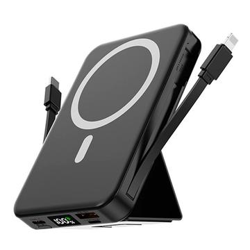 Banque d\'alimentation sans fil magnétique avec câbles USB-C et Lightning - 10000mAh/15W - Noir