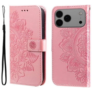 Étui Portefeuille iPhone 17 Pro Max Mandala Série - Rose