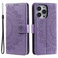 Étui Portefeuille iPhone 14 Pro Mandala Série - Violet