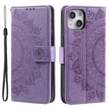 Étui Portefeuille iPhone 14 Mandala Série - Violet