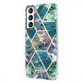 Coque Samsung Galaxy S21 FE 5G en TPU Marble Pattern Galvanisé IMD - Verte / Bleue