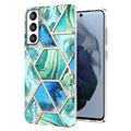 Coque Samsung Galaxy S21 FE 5G en TPU Marble Pattern Galvanisé IMD - Verte