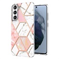 Coque Samsung Galaxy S21 FE 5G en TPU Marble Pattern Galvanisé IMD - Blanche / Rose