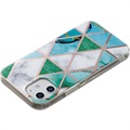 Coque TPU Marble Pattern Galvanisé IMD pour iPhone 12 mini - Blanc / Cyan