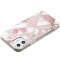 Coque TPU Marble Pattern Galvanisé IMD pour iPhone 12 mini - Blanc / Rose