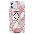 Coque TPU Marble Pattern Galvanisé IMD pour iPhone 12 mini - Blanc / Rose