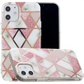 Coque TPU Marble Pattern Galvanisé IMD pour iPhone 12 mini - Blanc / Rose