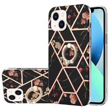 Coque iPhone 15 Plus en TPU Marble Pattern IMD avec Support de Bague