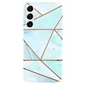 Coque en TPU Samsung Galaxy S22 5G Marble Pattern - Blanche / Cyan