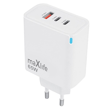Maxlife MXTC-09-65ACC Chargeur GaN - 65W, 2x USB-C, USB-A - Blanc