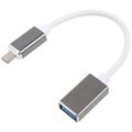 Câble Adaptateur OTG MicroUSB / USB - 16cm - Blanc / Argenté