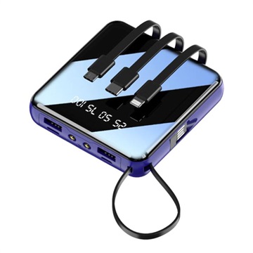 Mini Batterie Externe 10000mAh - 2x USB, Lightning, USB-C, MicroUSB - Bleu