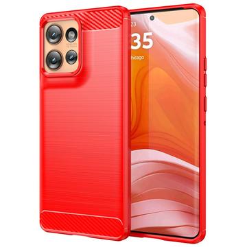 Coque Motorola Edge 50 en TPU Brossé - Fibre de Carbone - Rouge