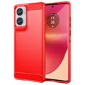 Coque Motorola Edge 50 Fusion en TPU Brossé - Fibre de Carbone - Rouge