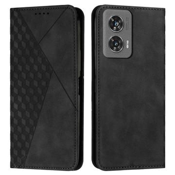 Étui Portefeuille Motorola Edge 50 Fusion avec fermeture magnétique à motif de losange - Noir