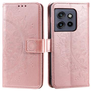 Étui Portefeuille Motorola Edge 50 Neo Mandala Série - Rose Doré