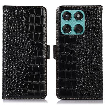 Étui Portefeuille Motorola Edge 60 Fusion en Cuir avec RFID - Série Crocodile