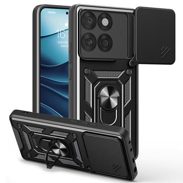 Coque Hybride Motorola Edge 60 Fusion à Anneau Rotatif avec Protection pour Appareil Photo - Noire