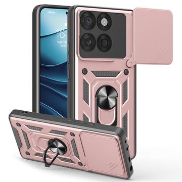 Coque Hybride Motorola Edge 60 Fusion à Anneau Rotatif avec Protection pour Appareil Photo - Rose Doré