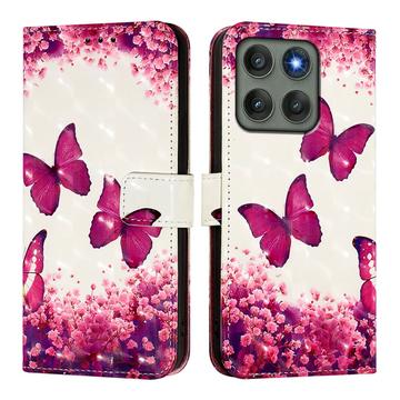 Étui Portefeuille Motorola Edge 60 Pro - Série Wonder - Papillons roses