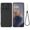 Coque Motorola Edge 60 Pro en silicone liquide avec dragonne - Noire