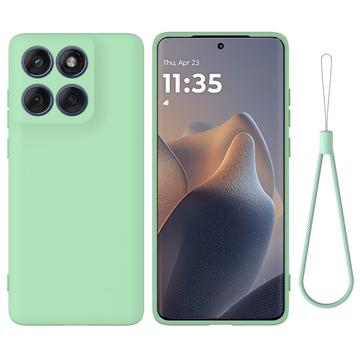 Coque Motorola Edge 60 Pro en silicone liquide avec dragonne - Verte