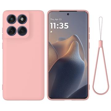 Coque Motorola Edge 60 Pro en silicone liquide avec dragonne - Rose