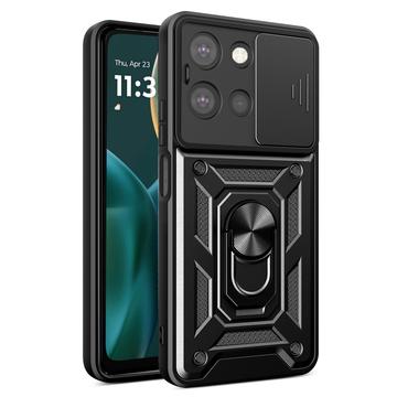 Coque Hybride Motorola Moto G (2025) à Anneau Rotatif avec Protection pour Appareil Photo - Noire