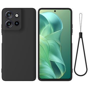 Coque Motorola Moto G Power (2025) en silicone liquide avec dragonne - Noire