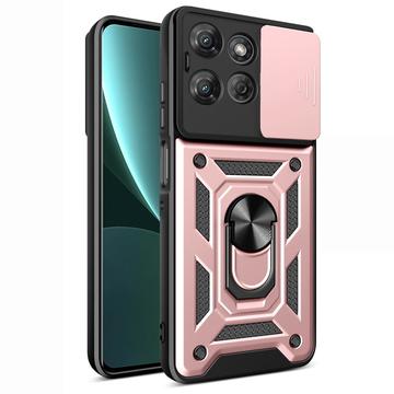 Coque Hybride Motorola Moto G Power (2025) à Anneau Rotatif avec Protection pour Appareil Photo - Rose Doré