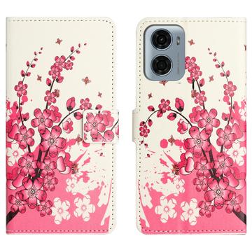 Étui Portefeuille Motorola Moto G05/E15 - Série Style - Fleurs Rose