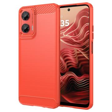 Coque Motorola Moto G35 en TPU Brossé - Fibre de Carbone - Rouge