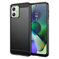 Coque Motorola Moto G54 en TPU Brossé - Fibre de Carbone - Noire