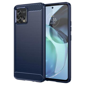Coque Motorola Moto G72 en TPU Brossé - Fibre de Carbone - Bleu
