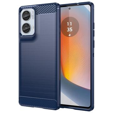 Coque Motorola Moto G85/S50 Neo en TPU Brossé - Fibre de Carbone - Bleue