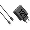 Chargeur mural Motorola TurboPower 125W à double USB-C avec câble USB-C - Noir
